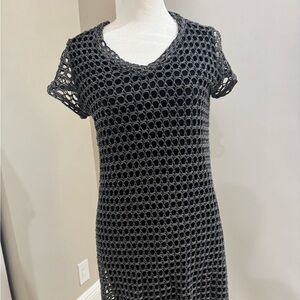 Black and silver Crochet Knit Dress with  cotton lining